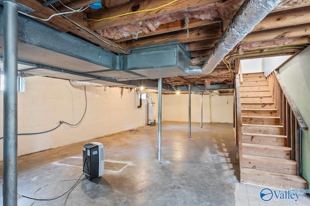 basement featuring gas water heater