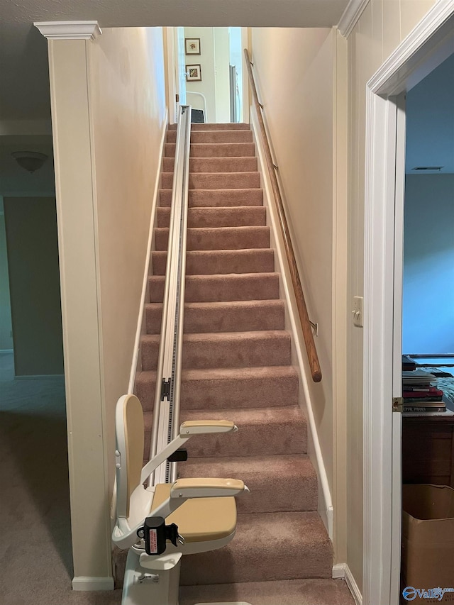 6818 Criner Rd SE, Huntsville, AL 35802 - stairway featuring carpet floors and baseboards