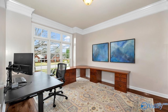2616 Bransford Trl SE, Owens Cross Roads, AL 35763 - office area with wood finished floors, baseboards, and ornamental molding