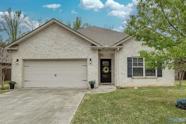 158 Kenton Ln, Madison, AL 35756 - ranch-style house with roof with shingles, a front lawn, brick siding, a garage, and concrete driveway