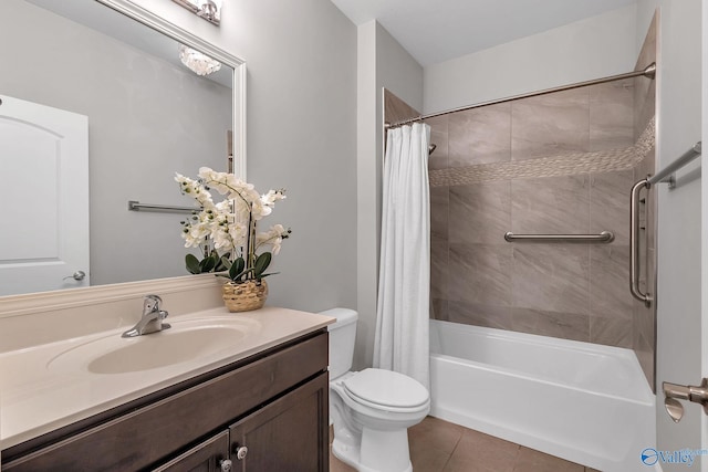 158 Kenton Ln, Madison, AL 35756 - full bathroom featuring toilet, shower / bath combo with shower curtain, tile patterned flooring, and vanity