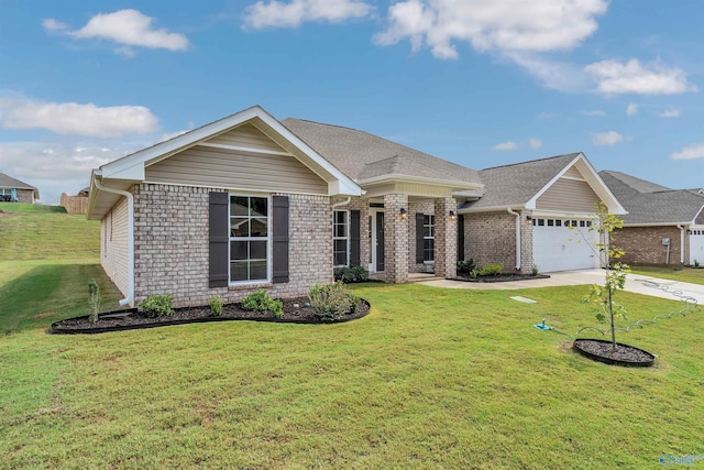 view of front facade with a front lawn and a garage