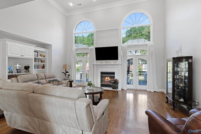 2907 Madrey Ln, Hampton Cove, AL 35763 - living room featuring a high ceiling, a healthy amount of sunlight, and french doors