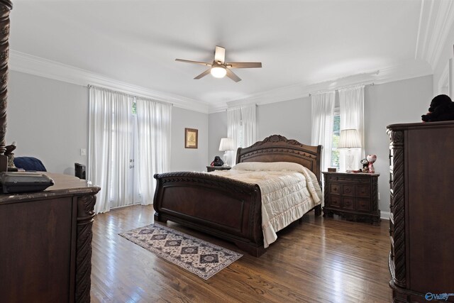 2907 Madrey Ln, Hampton Cove, AL 35763 - bedroom featuring access to outside, crown molding, wood finished floors, and multiple windows