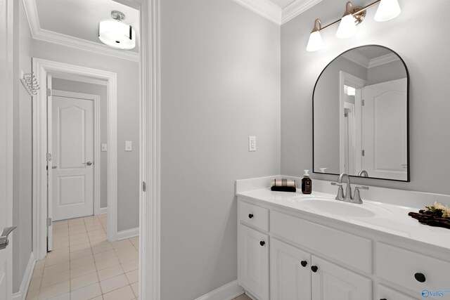 2907 Madrey Ln, Hampton Cove, AL 35763 - bathroom featuring tile patterned floors, ornamental molding, baseboards, and vanity