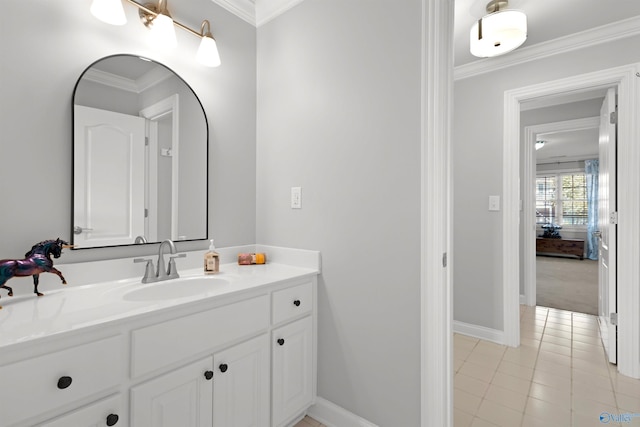 2907 Madrey Ln, Hampton Cove, AL 35763 - bathroom featuring crown molding, baseboards, tile patterned flooring, and vanity