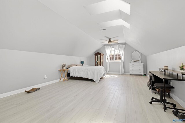 2907 Madrey Ln, Hampton Cove, AL 35763 - bedroom featuring visible vents, baseboards, ceiling fan, light wood finished floors, and vaulted ceiling