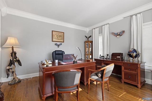 2907 Madrey Ln, Hampton Cove, AL 35763 - office space with baseboards, ornamental molding, and wood finished floors