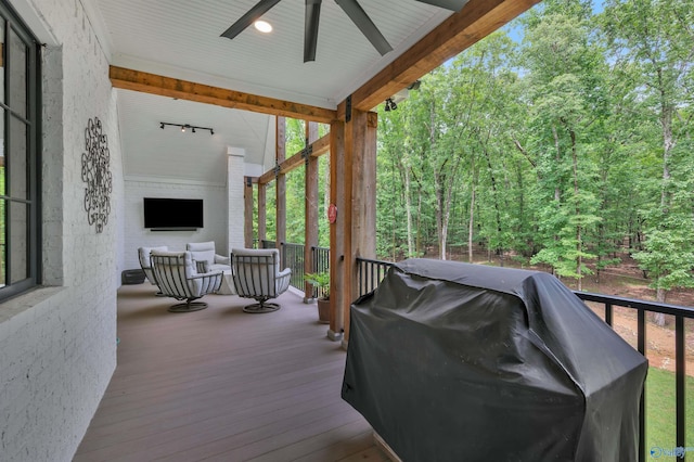 13559 Monte Vedra Rd SE, Huntsville, AL 35803 - deck with grilling area and ceiling fan