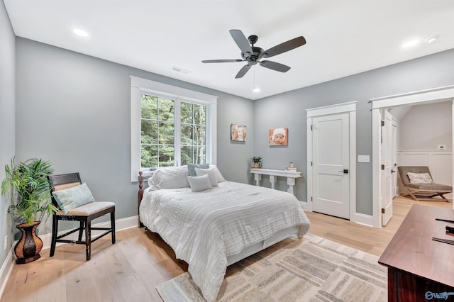 13559 Monte Vedra Rd SE, Huntsville, AL 35803 - bedroom with light wood-style flooring, recessed lighting, and a ceiling fan