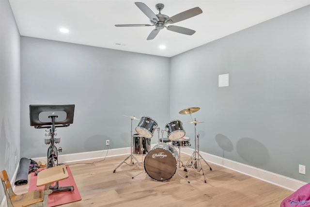 13559 Monte Vedra Rd SE, Huntsville, AL 35803 - playroom with wood finished floors, a ceiling fan, and recessed lighting