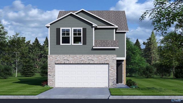 view of front of house with a garage and a front yard