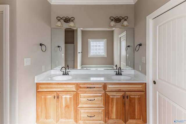 bathroom featuring vanity and ornamental molding