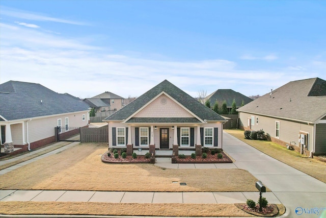 view of front facade featuring covered porch and a mountain view