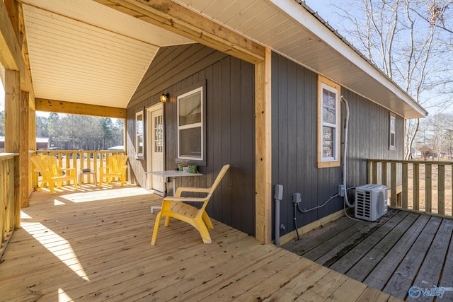 wooden terrace with ac unit