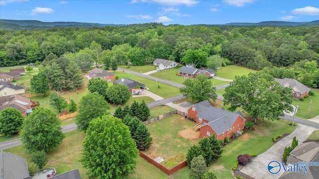 birds eye view of property featuring a residential view and a view of trees