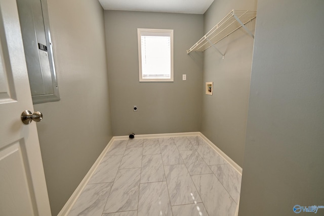 laundry area featuring hookup for an electric dryer, electric panel, and washer hookup