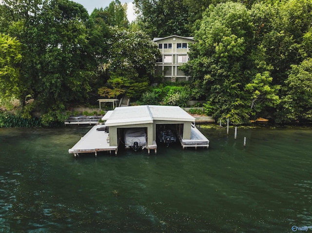 view of dock with a water view