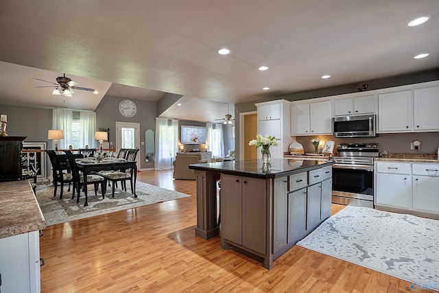 208 Burgess Ave, Rainsville, AL 35986 - kitchen with stainless steel appliances, ceiling fan, open floor plan, healthy amount of natural light, and recessed lighting