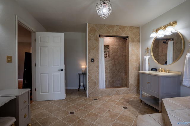 208 Burgess Ave, Rainsville, AL 35986 - bathroom with vanity, tile patterned flooring, and tiled shower
