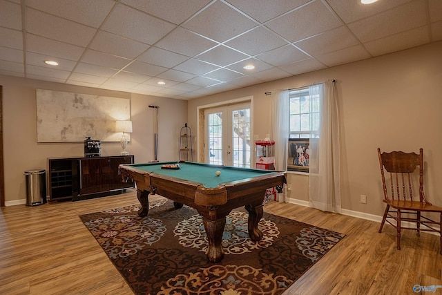 208 Burgess Ave, Rainsville, AL 35986 - playroom featuring a drop ceiling, french doors, light wood finished floors, billiards table, and baseboards