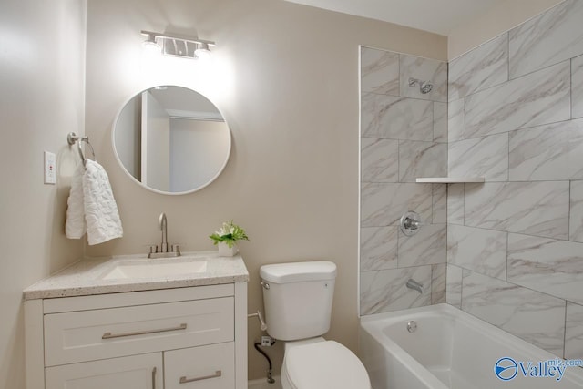 full bathroom featuring shower / bath combination, vanity, and toilet