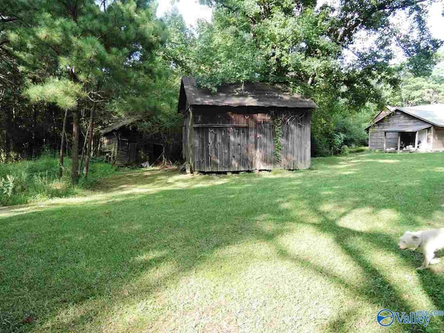 view of yard featuring a shed