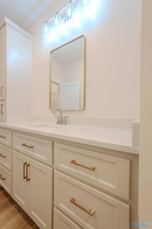 bathroom featuring vanity and wood-type flooring