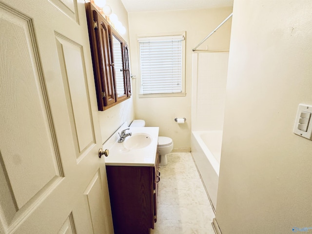 full bathroom with vanity, bathing tub / shower combination, and toilet