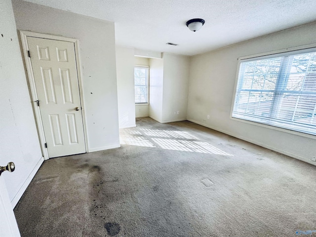 unfurnished room featuring light colored carpet and a textured ceiling