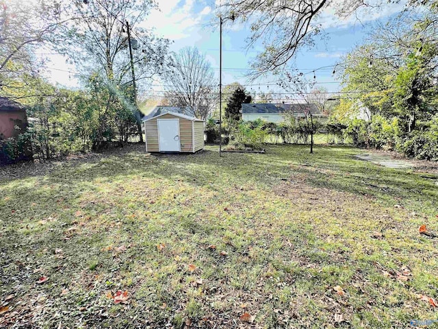 view of yard with a shed