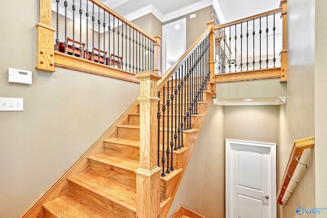 stairway with crown molding