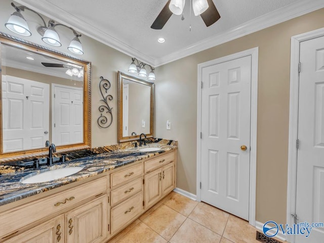 full bathroom featuring a sink, tile patterned flooring, and ceiling fan