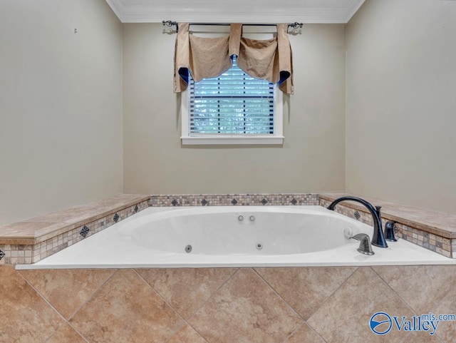 bathroom featuring a whirlpool tub and crown molding