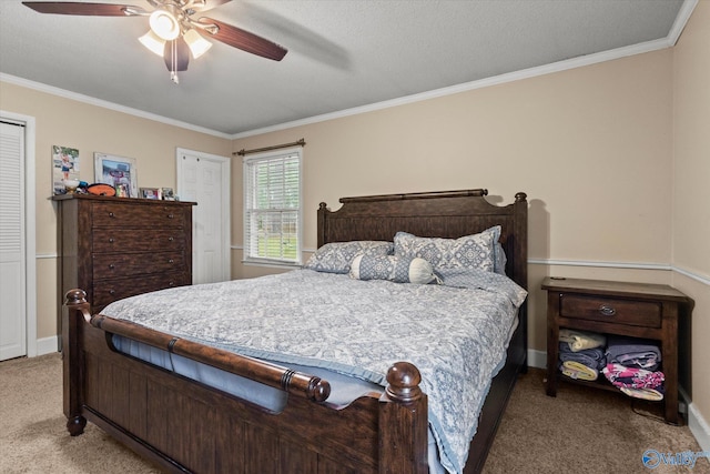 100 Cumberland Cir, Scottsboro, AL 35769 - bedroom featuring crown molding, baseboards, ceiling fan, and light carpet