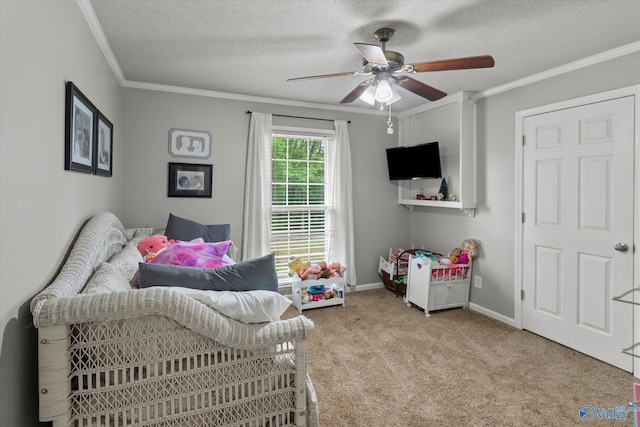 100 Cumberland Cir, Scottsboro, AL 35769 - bedroom featuring carpet floors, ornamental molding, and a textured ceiling