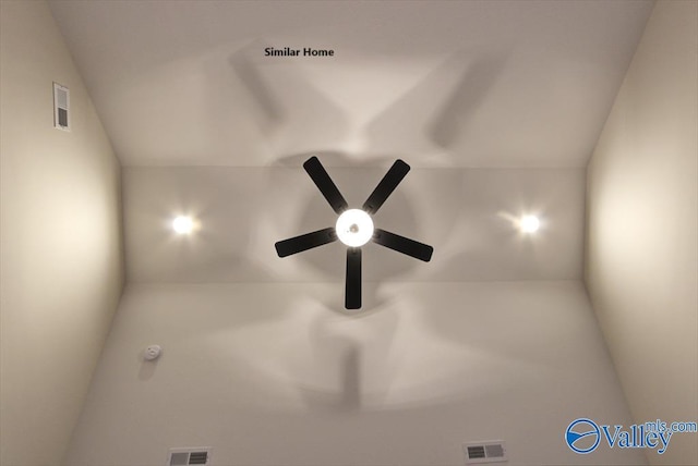 details with visible vents and ceiling fan