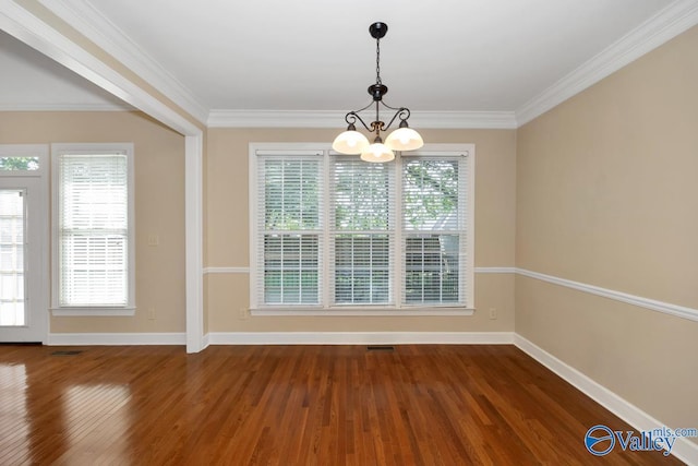 412 Clydebank Dr, Madison, AL 35758 - unfurnished dining area with a chandelier, dark wood-style floors, baseboards, and crown molding