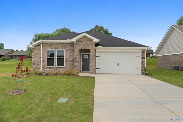 148 Aurora Cir, Fayetteville, TN 37334 - ranch-style house with brick siding, a garage, a front yard, and concrete driveway
