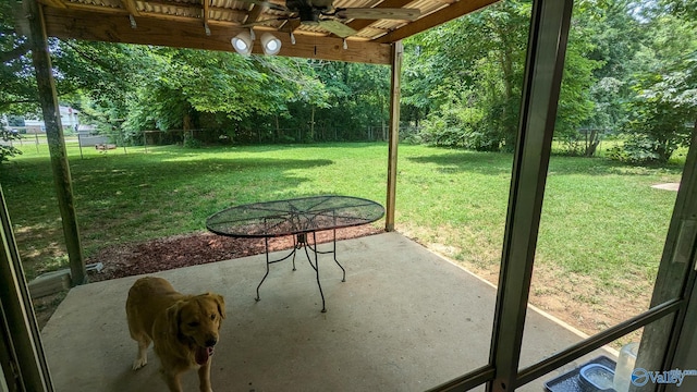 3703 Fox Trail Cir, Huntsville, AL 35810 - view of yard featuring a ceiling fan and a patio