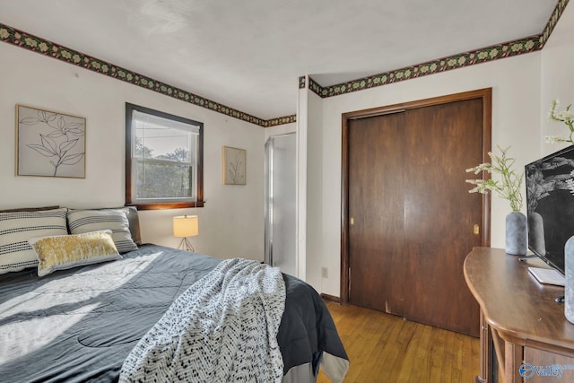 bedroom featuring a closet and light hardwood / wood-style flooring