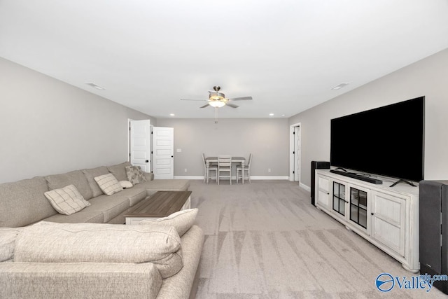 7528 Flint Crossing Cir, Owens Cross Roads, AL 35763 - living area with a ceiling fan, light carpet, and recessed lighting