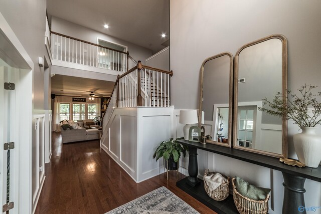 7326 Vidette Ln SE, Owens Cross Roads, AL 35763 - foyer entrance with wood finished floors, a towering ceiling, recessed lighting, and stairway