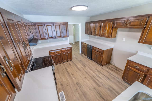 814 E Haven Dr, Glencoe, AL 35905 - kitchen with light countertops, light wood-type flooring, a textured ceiling, and stainless steel electric range