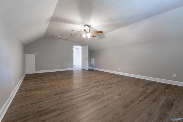 814 E Haven Dr, Glencoe, AL 35905 - bonus room featuring ceiling fan, lofted ceiling, and dark wood finished floors