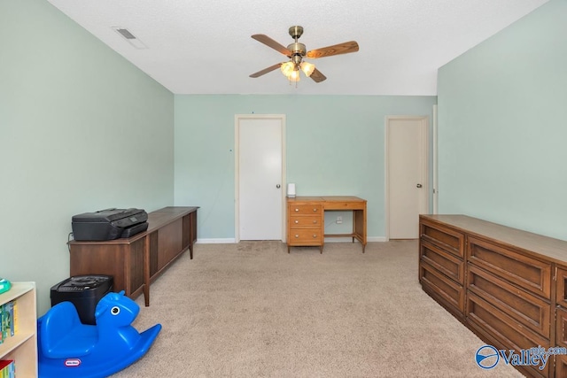 249 Knox Creek Trl NW, Madison, AL 35757 - bedroom with light carpet, a desk, and ceiling fan