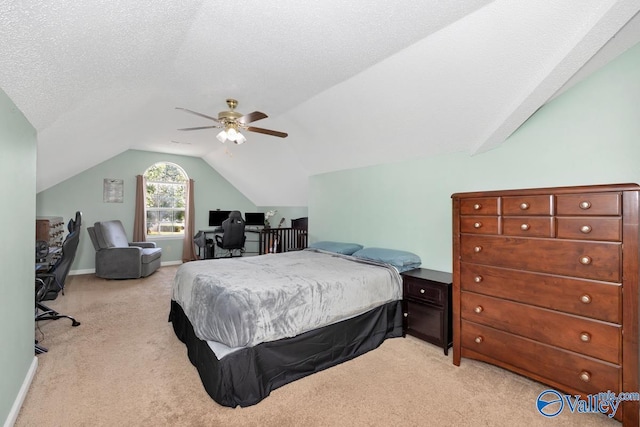 249 Knox Creek Trl NW, Madison, AL 35757 - bedroom with light carpet, lofted ceiling, a ceiling fan, and an office area