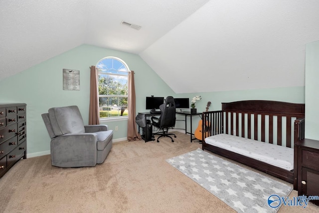 249 Knox Creek Trl NW, Madison, AL 35757 - carpeted bedroom featuring vaulted ceiling and an office area