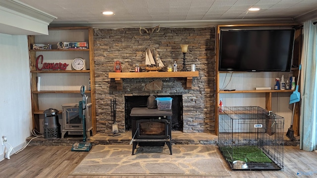 living room featuring a fireplace and hardwood / wood-style floors