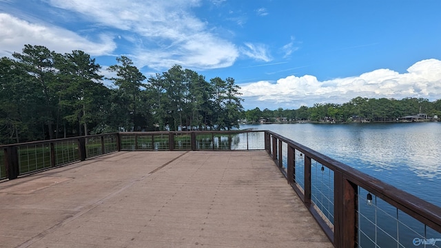 view of dock with a water view